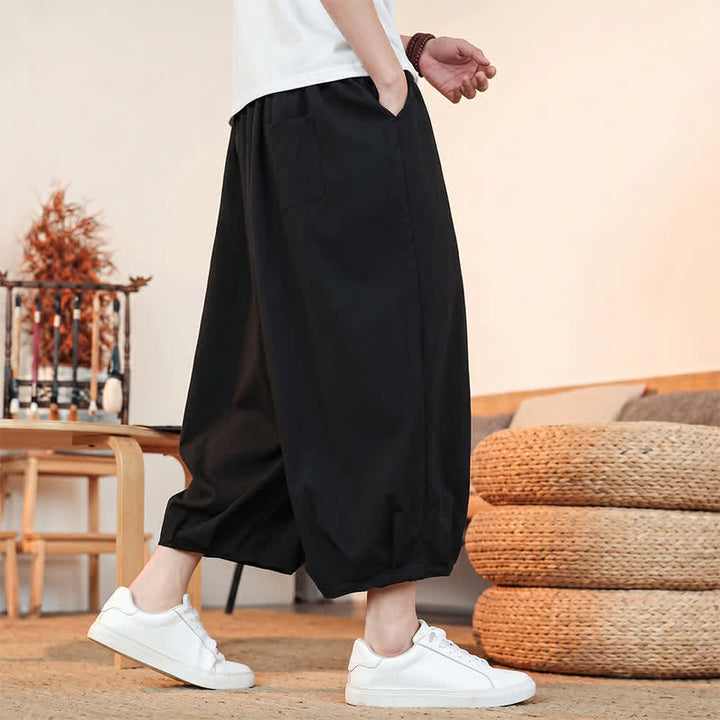 Buddha Stones Pantalones capri lisos informales de primavera/verano con cordón ajustable para hombre, estilo harem, con bolsillo. - image 16