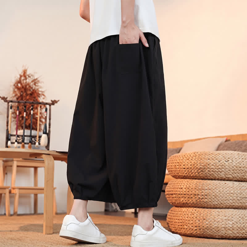 Buddha Stones Pantalones capri lisos informales de primavera/verano con cordón ajustable para hombre, estilo harem, con bolsillo. - image 17