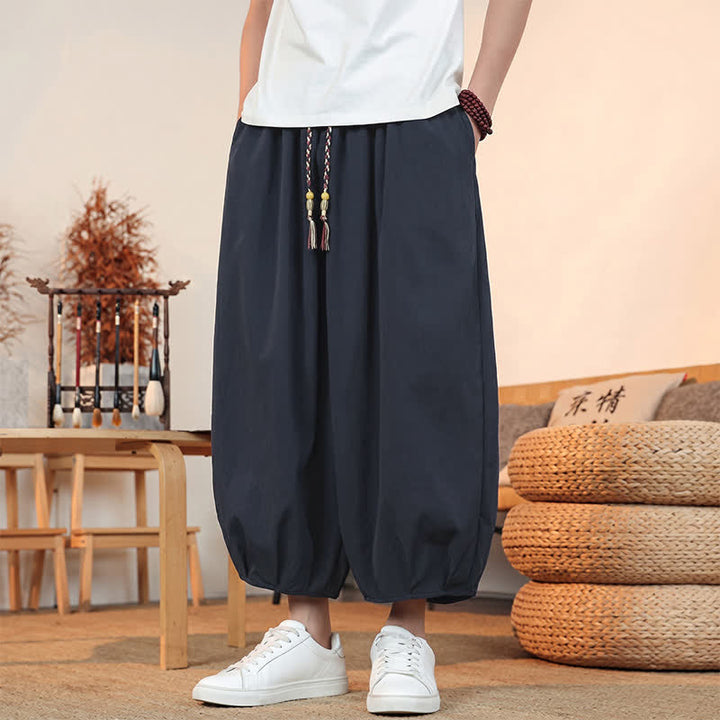 Buddha Stones Pantalones capri lisos informales de primavera/verano con cordón ajustable para hombre, estilo harem, con bolsillo. - image 32