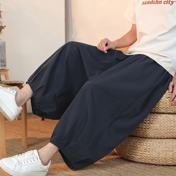 Buddha Stones Pantalones capri lisos informales de primavera/verano con cordón ajustable para hombre, estilo harem, con bolsillo. - image 38