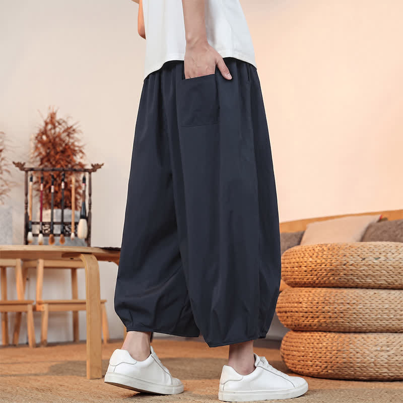 Buddha Stones Pantalones capri lisos informales de primavera/verano con cordón ajustable para hombre, estilo harem, con bolsillo. - image 34