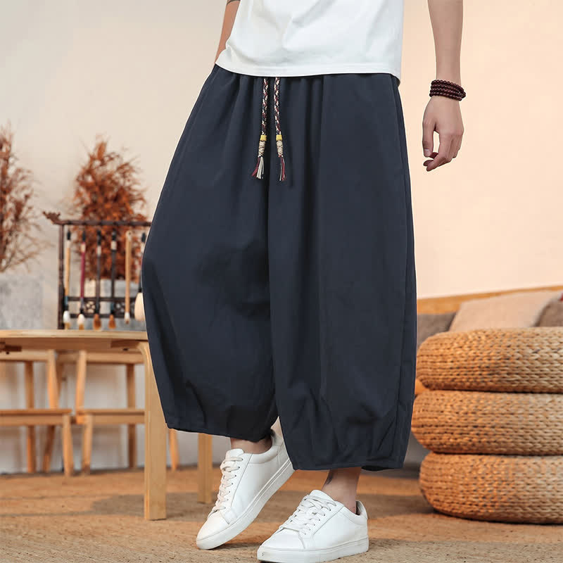 Buddha Stones Pantalones capri lisos informales de primavera/verano con cordón ajustable para hombre, estilo harem, con bolsillo. - image 35