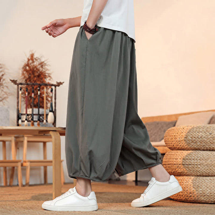 Buddha Stones Pantalones capri lisos informales de primavera/verano con cordón ajustable para hombre, estilo harem, con bolsillo. - image 5