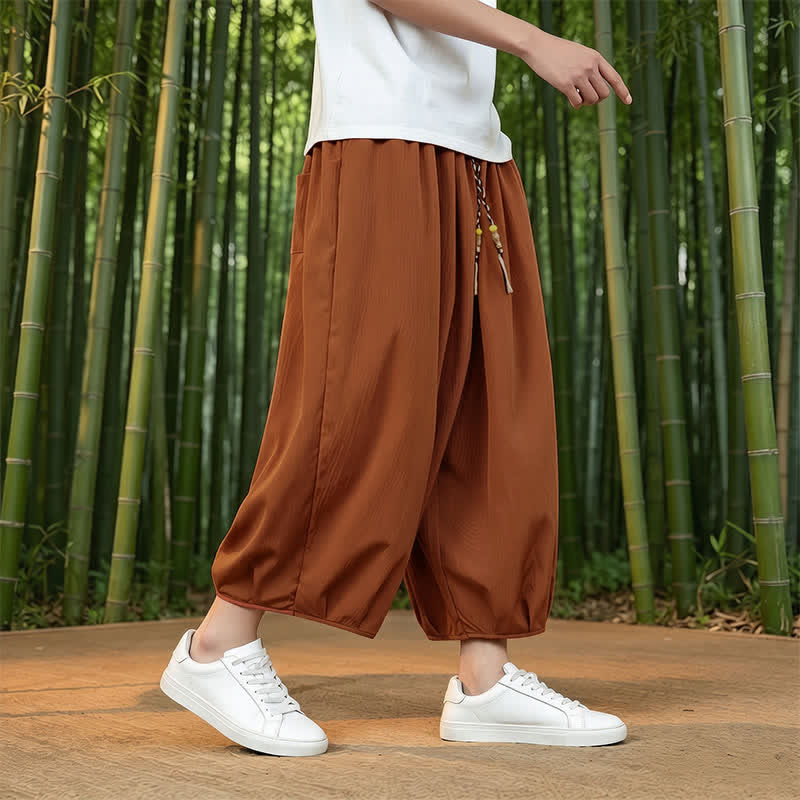 Buddha Stones Pantalones capri lisos informales de primavera/verano con cordón ajustable para hombre, estilo harem, con bolsillo. - image 29