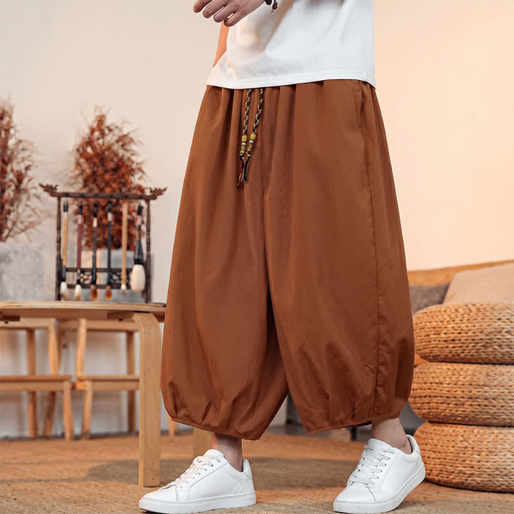 Buddha Stones Pantalones capri lisos informales de primavera/verano con cordón ajustable para hombre, estilo harem, con bolsillo. - image 21