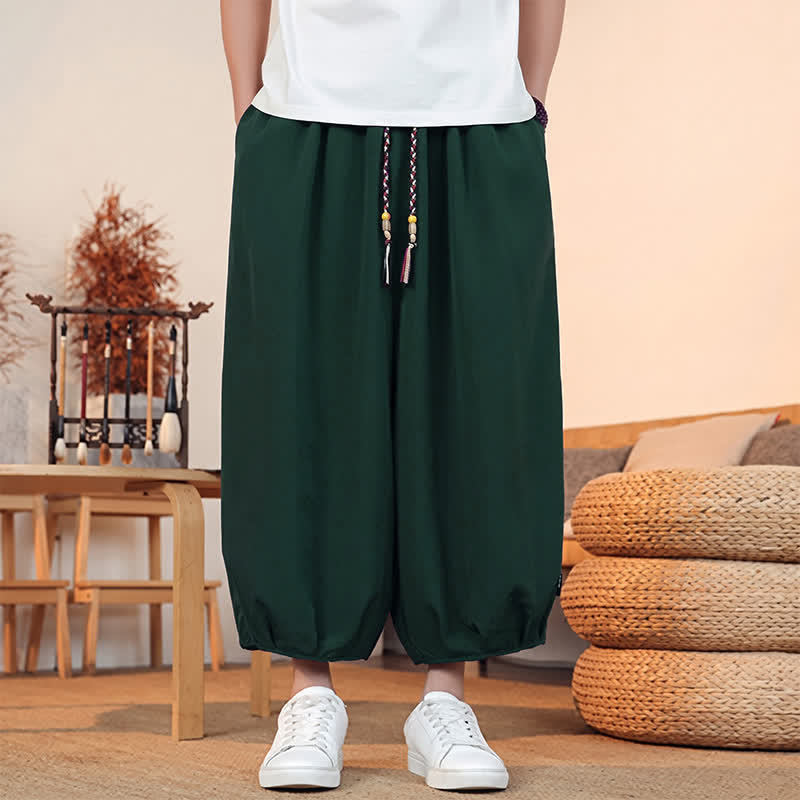 Buddha Stones Pantalones capri lisos informales de primavera/verano con cordón ajustable para hombre, estilo harem, con bolsillo. - Verde oliva oscuro - US/UK/AU46, EU56 (5XL) - image 39
