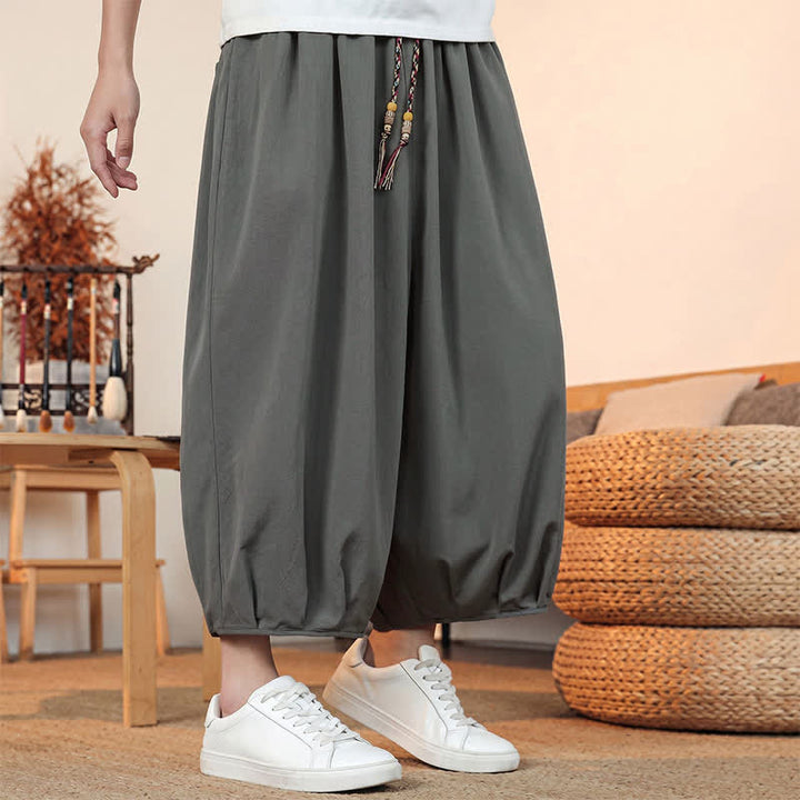 Buddha Stones Pantalones capri lisos informales de primavera/verano con cordón ajustable para hombre, estilo harem, con bolsillo. - image 6