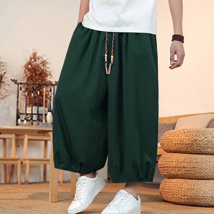 Buddha Stones Pantalones capri lisos informales de primavera/verano con cordón ajustable para hombre, estilo harem, con bolsillo. - image 43