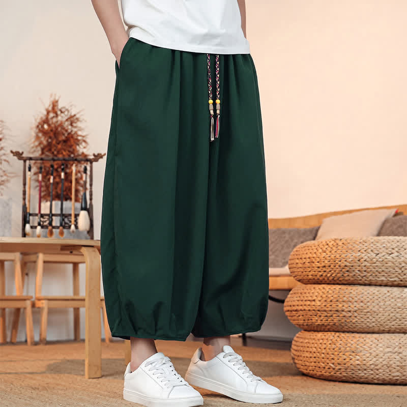 Buddha Stones Pantalones capri lisos informales de primavera/verano con cordón ajustable para hombre, estilo harem, con bolsillo. - image 42