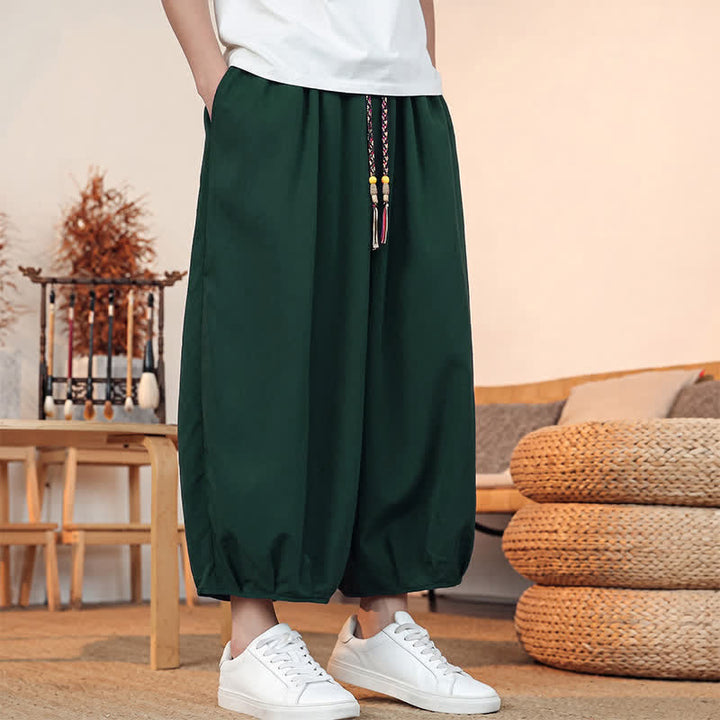 Buddha Stones Pantalones capri lisos informales de primavera/verano con cordón ajustable para hombre, estilo harem, con bolsillo. - image 42