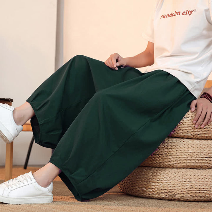 Buddha Stones Pantalones capri lisos informales de primavera/verano con cordón ajustable para hombre, estilo harem, con bolsillo. - image 45