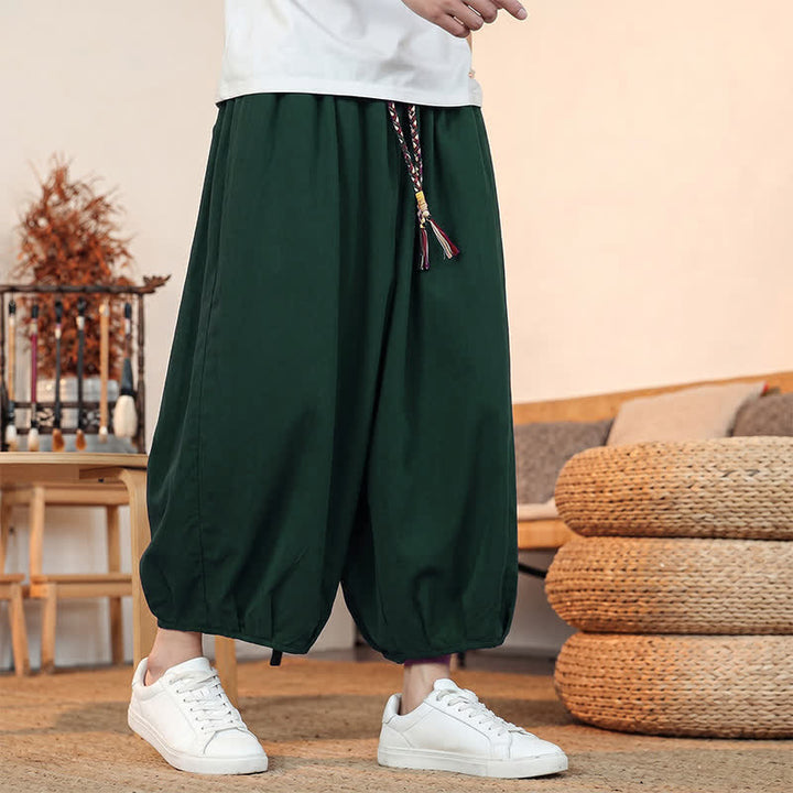 Buddha Stones Pantalones capri lisos informales de primavera/verano con cordón ajustable para hombre, estilo harem, con bolsillo. - image 40