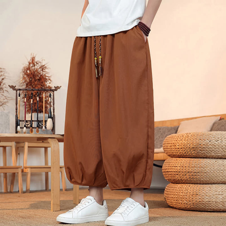 Buddha Stones Pantalones capri lisos informales de primavera/verano con cordón ajustable para hombre, estilo harem, con bolsillo. - image 23