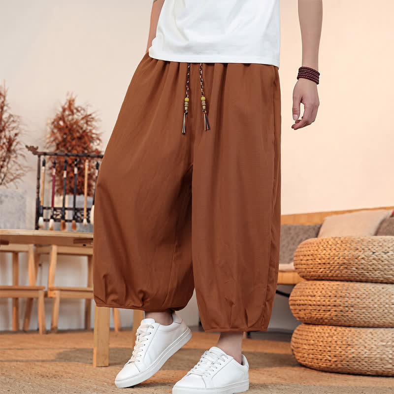 Buddha Stones Pantalones capri lisos informales de primavera/verano con cordón ajustable para hombre, estilo harem, con bolsillo. - image 26