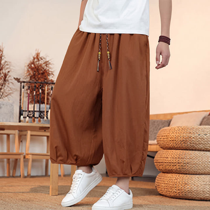 Buddha Stones Pantalones capri lisos informales de primavera/verano con cordón ajustable para hombre, estilo harem, con bolsillo. - image 26