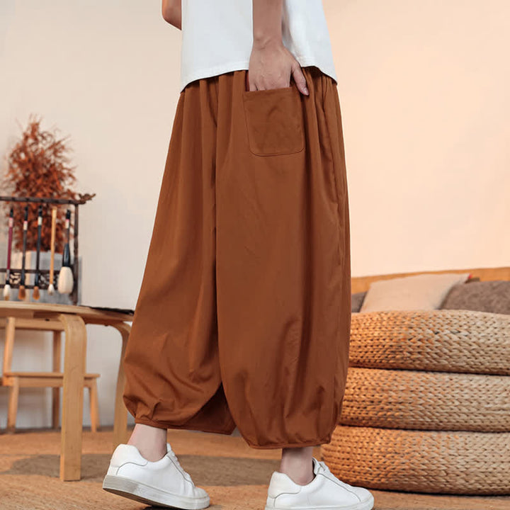 Buddha Stones Pantalones capri lisos informales de primavera/verano con cordón ajustable para hombre, estilo harem, con bolsillo. - image 24