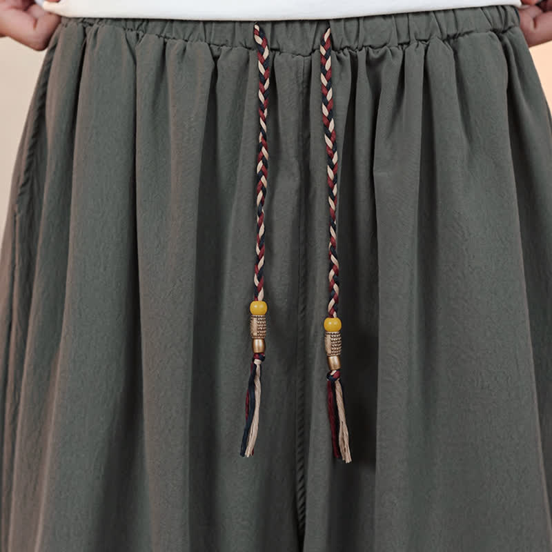 Buddha Stones Pantalones capri lisos informales de primavera/verano con cordón ajustable para hombre, estilo harem, con bolsillo. - image 9