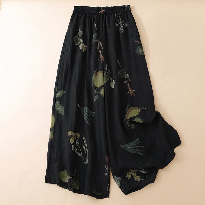 Buddha Stones Pantalones tobilleros bohemios florales para mujer, ideales para primavera y verano. Pantalones de pierna ancha con bolsillos. - Azul medianoche - US12, UK/AU16, EU44 (2XL) - image 0