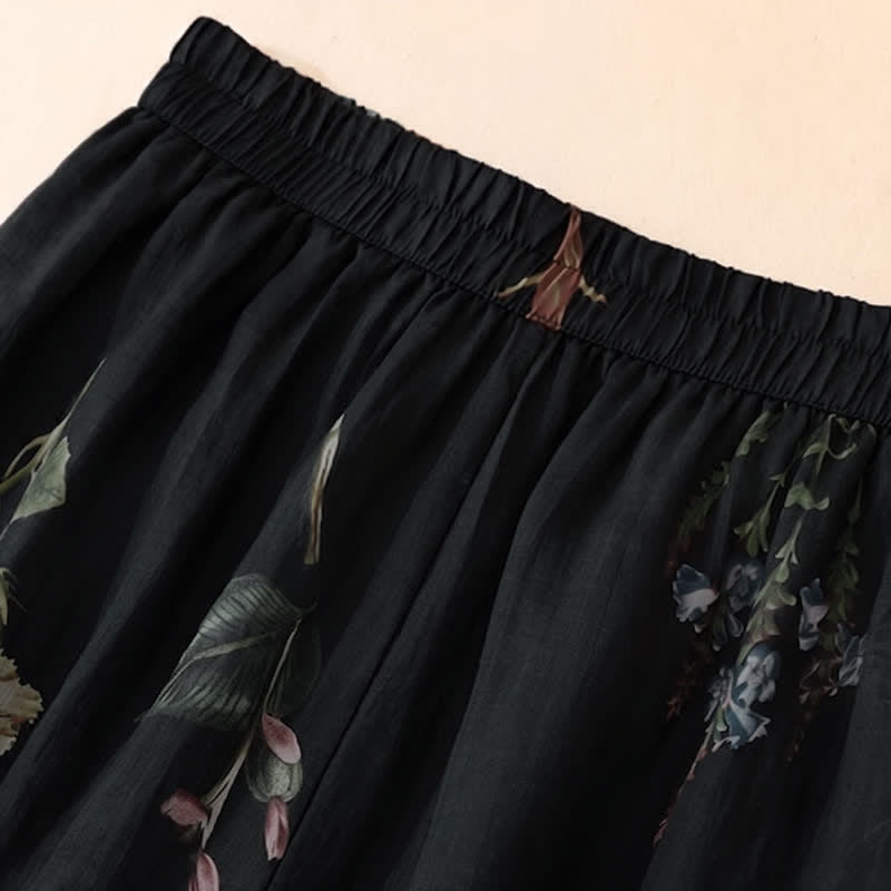 Buddha Stones Pantalones tobilleros bohemios florales para mujer, ideales para primavera y verano. Pantalones de pierna ancha con bolsillos. - image 1