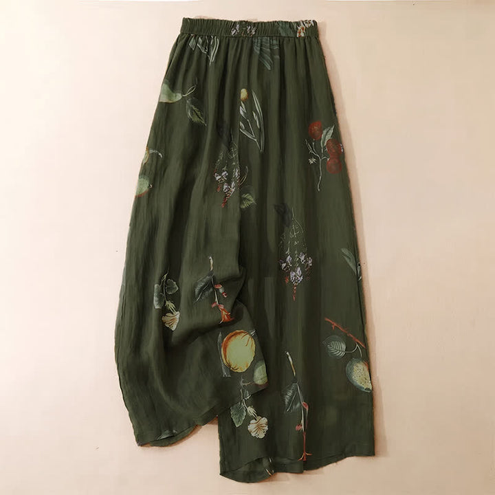 Buddha Stones Pantalones tobilleros bohemios florales para mujer, ideales para primavera y verano. Pantalones de pierna ancha con bolsillos. - Verde oliva oscuro - US12, UK/AU16, EU44 (2XL) - image 6