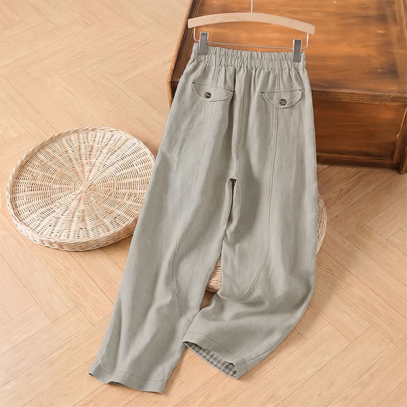 Buddha Stones Pantalones tobilleros minimalistas informales de color liso para mujer, ideales para primavera y verano. Pantalones rectos con bolsillo. - image 1