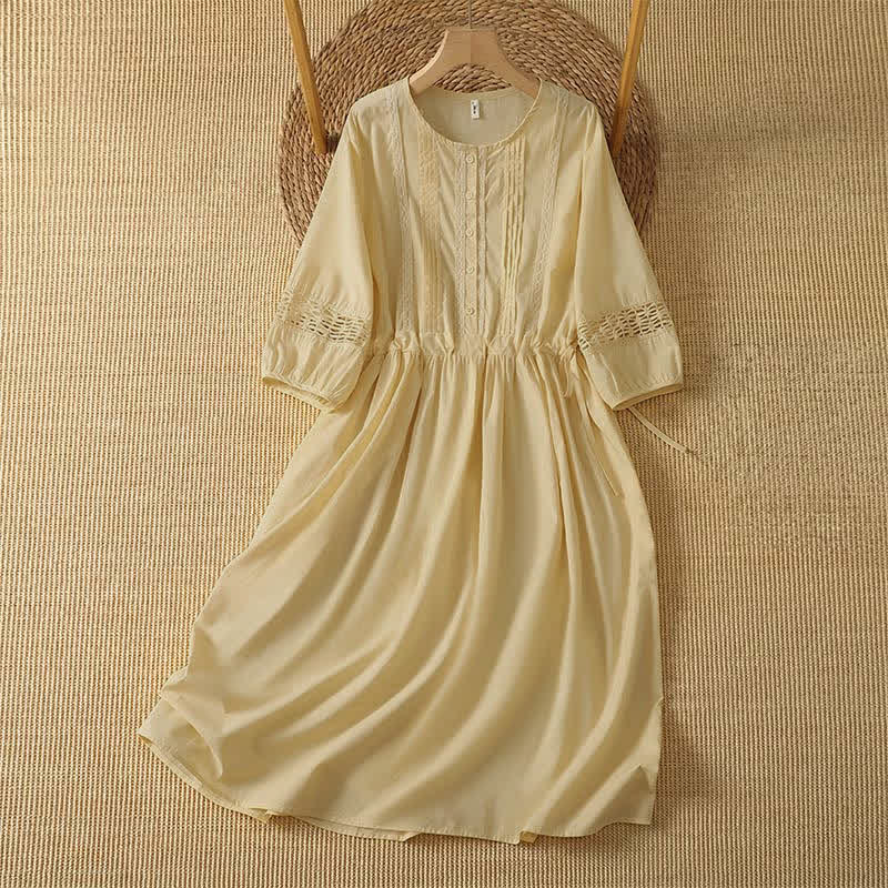 Buddha Stones Conjunto de 2 piezas de vestido de verano informal bohemio liso con cuello redondo y manga hasta el codo para mujer con bolsillo. - Vara de oro pálida - US12, UK/AU16, EU44 (2XL) - image 0