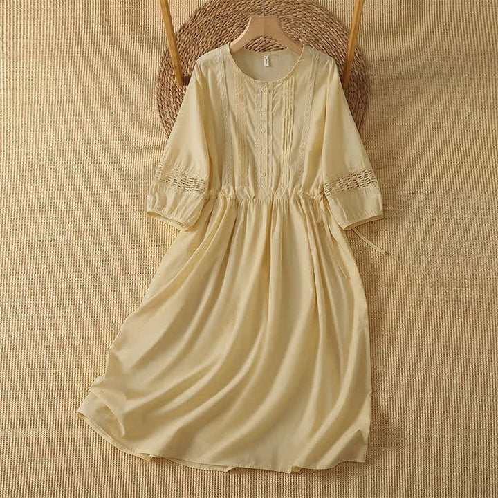 Buddha Stones Conjunto de 2 piezas de vestido de verano informal bohemio liso con cuello redondo y manga hasta el codo para mujer con bolsillo. - Vara de oro pálida - US12, UK/AU16, EU44 (2XL) - image 0