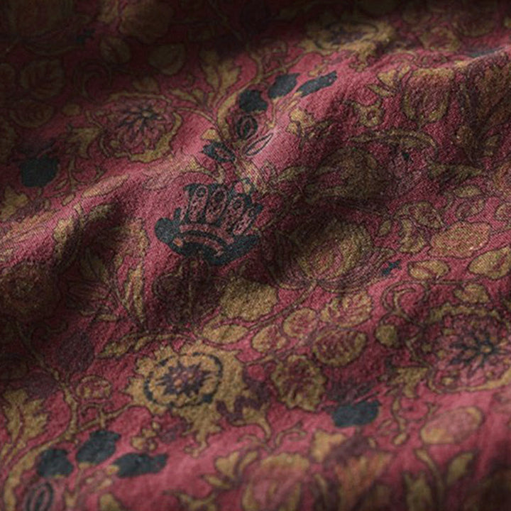 Vestido midi de manga larga para mujer con diseño de corte A, estampado floral retro y Buddha Stones - image 8