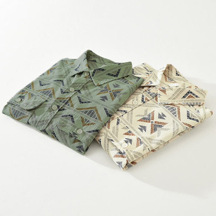 Buddha Stones Camisas de manga larga para hombre de algodón con estampado geométrico, estilo bohemio informal, con botones y bolsillo, ideales para primavera y otoño. - image 13
