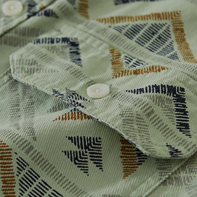 Buddha Stones Camisas de manga larga para hombre de algodón con estampado geométrico, estilo bohemio informal, con botones y bolsillo, ideales para primavera y otoño. - image 9