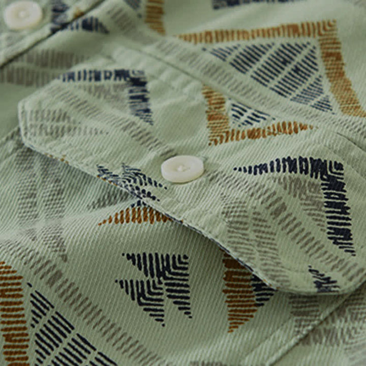 Buddha Stones Camisas de manga larga para hombre de algodón con estampado geométrico, estilo bohemio informal, con botones y bolsillo, ideales para primavera y otoño. - image 9