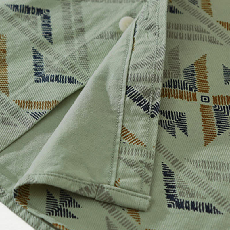 Buddha Stones Camisas de manga larga para hombre de algodón con estampado geométrico, estilo bohemio informal, con botones y bolsillo, ideales para primavera y otoño. - image 11