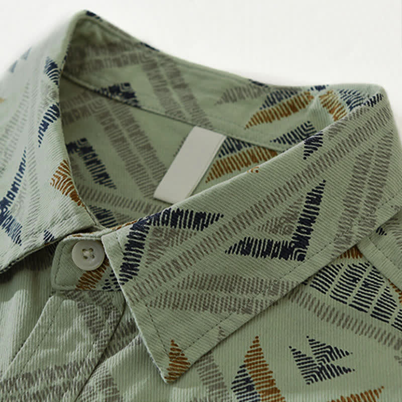 Buddha Stones Camisas de manga larga para hombre de algodón con estampado geométrico, estilo bohemio informal, con botones y bolsillo, ideales para primavera y otoño. - image 7
