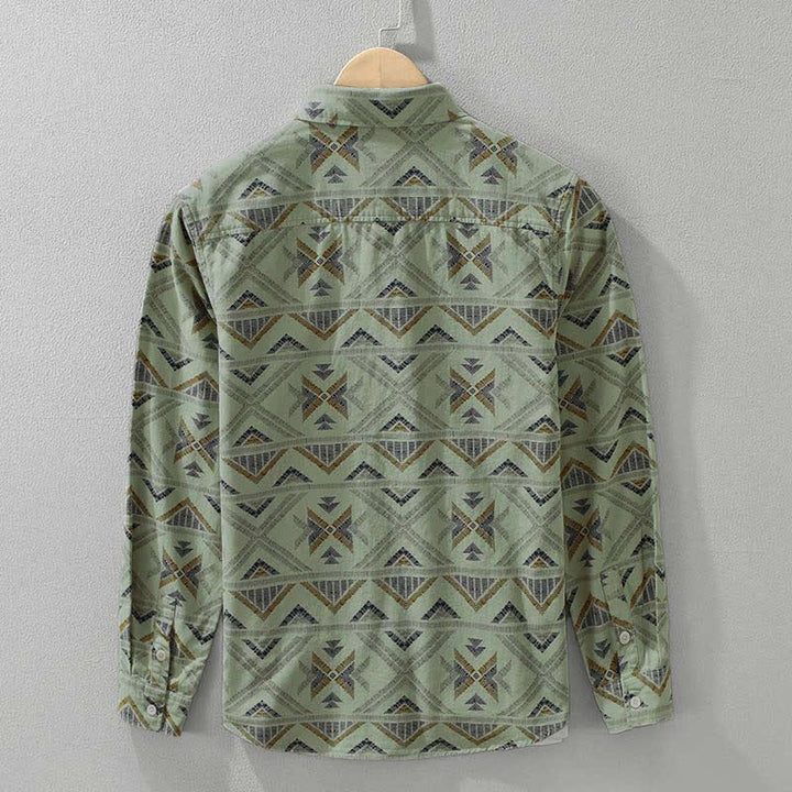 Buddha Stones Camisas de manga larga para hombre de algodón con estampado geométrico, estilo bohemio informal, con botones y bolsillo, ideales para primavera y otoño. - image 6
