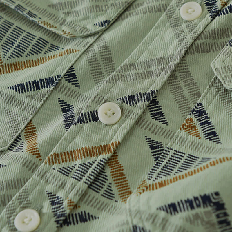 Buddha Stones Camisas de manga larga para hombre de algodón con estampado geométrico, estilo bohemio informal, con botones y bolsillo, ideales para primavera y otoño. - image 10