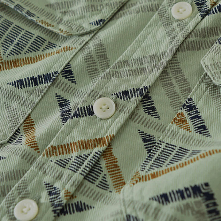 Buddha Stones Camisas de manga larga para hombre de algodón con estampado geométrico, estilo bohemio informal, con botones y bolsillo, ideales para primavera y otoño. - image 10