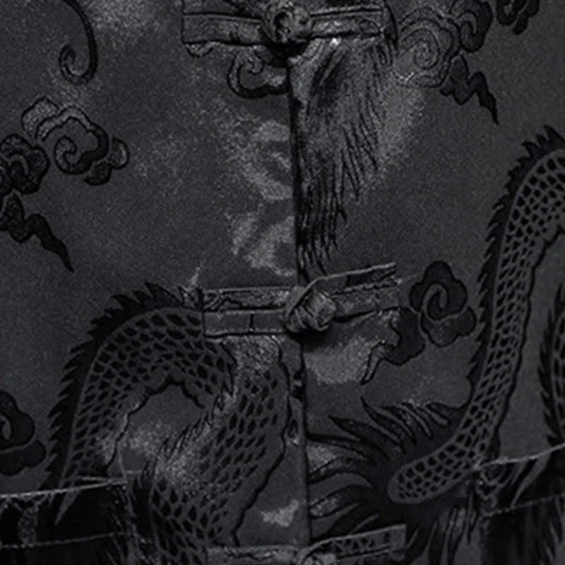 Buddha Stones Camisas de manga corta para hombre con cuello mandarín, botones de rana y estampado de dragón, estilo Summer Tang, con bolsillo. - image 17