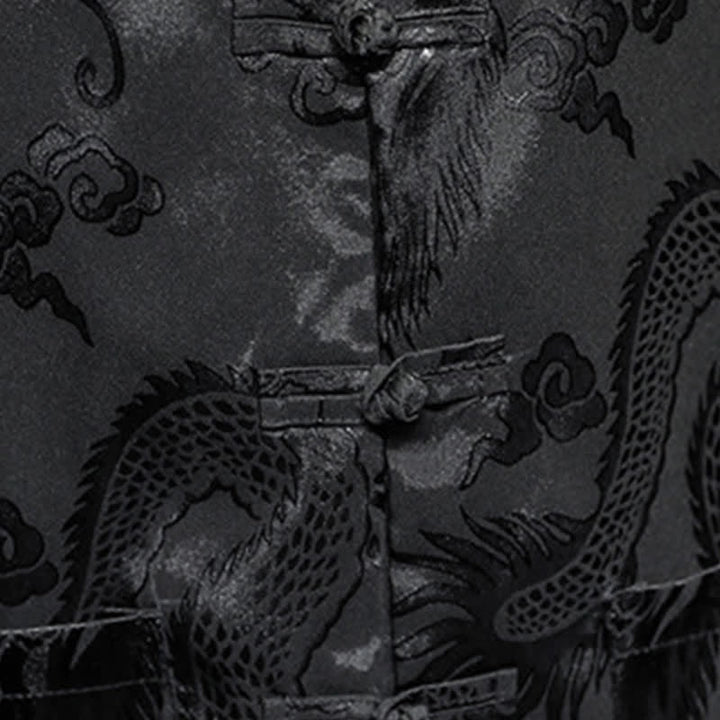 Buddha Stones Camisas de manga corta para hombre con cuello mandarín, botones de rana y estampado de dragón, estilo Summer Tang, con bolsillo. - image 17