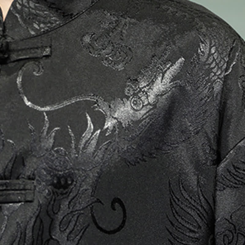 Buddha Stones Camisas de manga corta para hombre con cuello mandarín, botones de rana y estampado de dragón, estilo Summer Tang, con bolsillo. - image 16