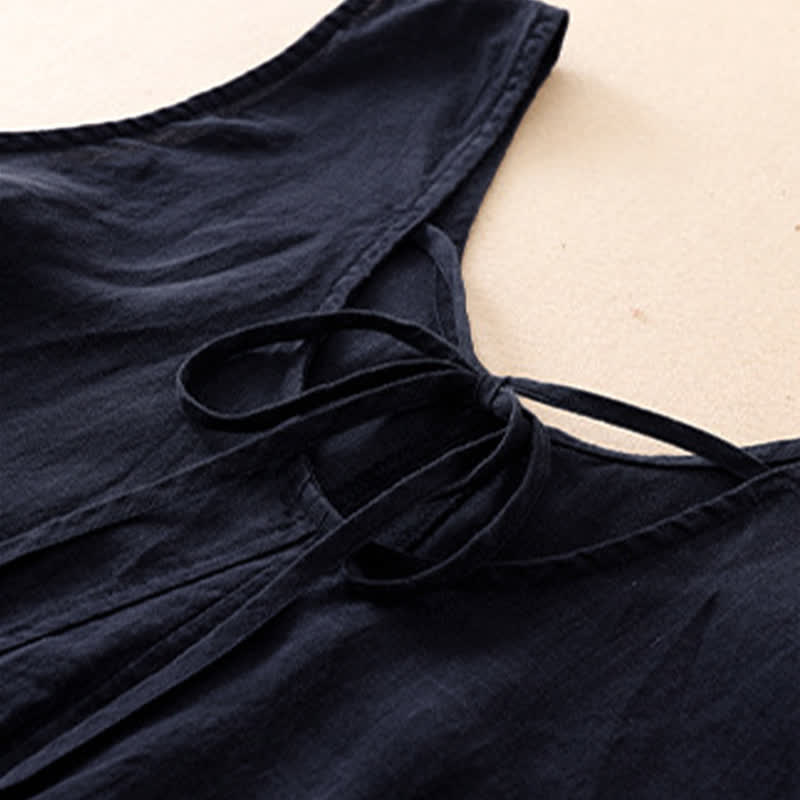 Buddha Stones Vestido de verano informal minimalista de cuello redondo liso para mujer, sin mangas y con bolsillo. - image 11