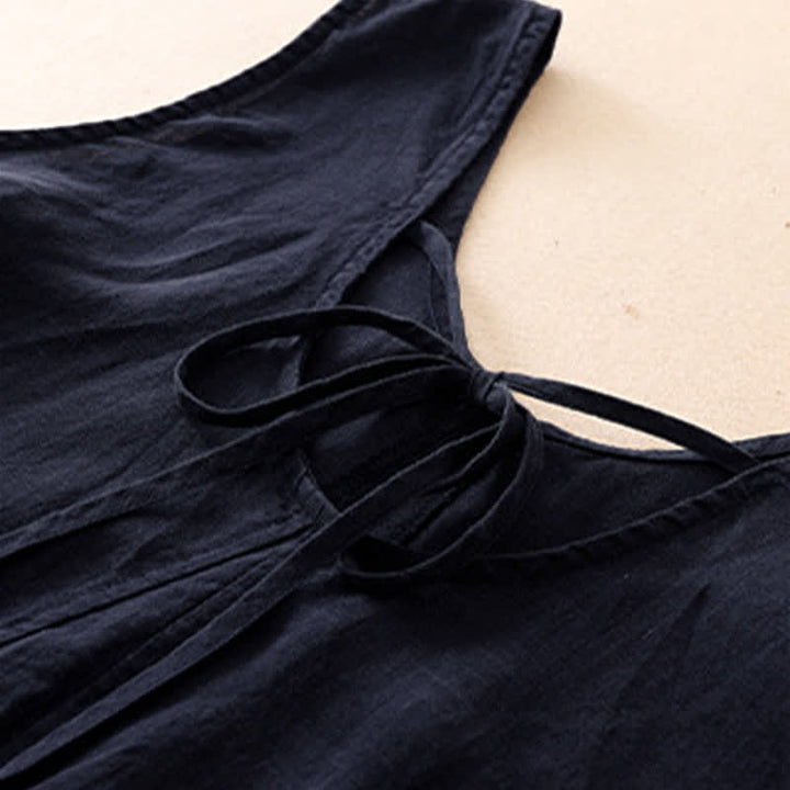 Buddha Stones Vestido de verano informal minimalista de cuello redondo liso para mujer, sin mangas y con bolsillo. - image 11