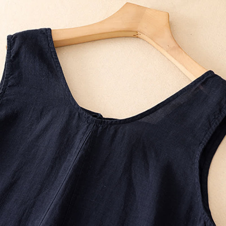 Buddha Stones Vestido de verano informal minimalista de cuello redondo liso para mujer, sin mangas y con bolsillo. - image 10