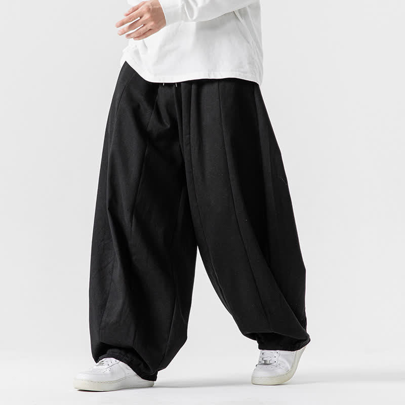 Buddha Stones Pantalones largos de algodón liso, sencillos, con cordón ajustable, estilo casual de otoño, para hombre, de pierna recta y con bolsillos. - image 8