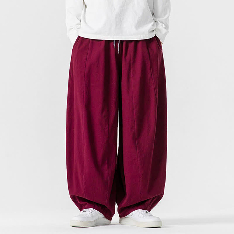 Buddha Stones Pantalones largos de algodón liso, sencillos, con cordón ajustable, estilo casual de otoño, para hombre, de pierna recta y con bolsillos. - Granate - US/UK/AU46, EU56 (5XL) - image 41