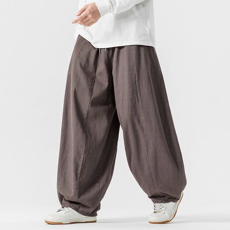 Buddha Stones Pantalones largos de algodón liso, sencillos, con cordón ajustable, estilo casual de otoño, para hombre, de pierna recta y con bolsillos. - image 1