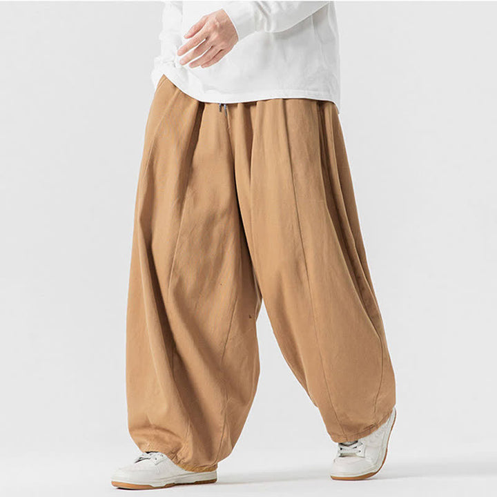 Buddha Stones Pantalones largos de algodón liso, sencillos, con cordón ajustable, estilo casual de otoño, para hombre, de pierna recta y con bolsillos. - image 34