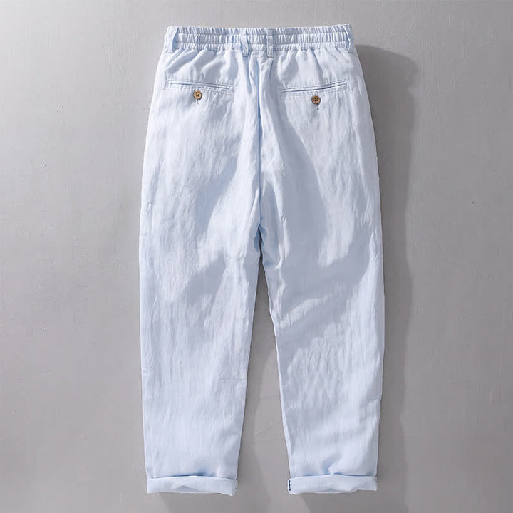 Buddha Stones Pantalones largos de lino liso para hombre, estilo casual de primavera-verano, con cordón ajustable y cremallera, pierna recta y bolsillos. - image 12