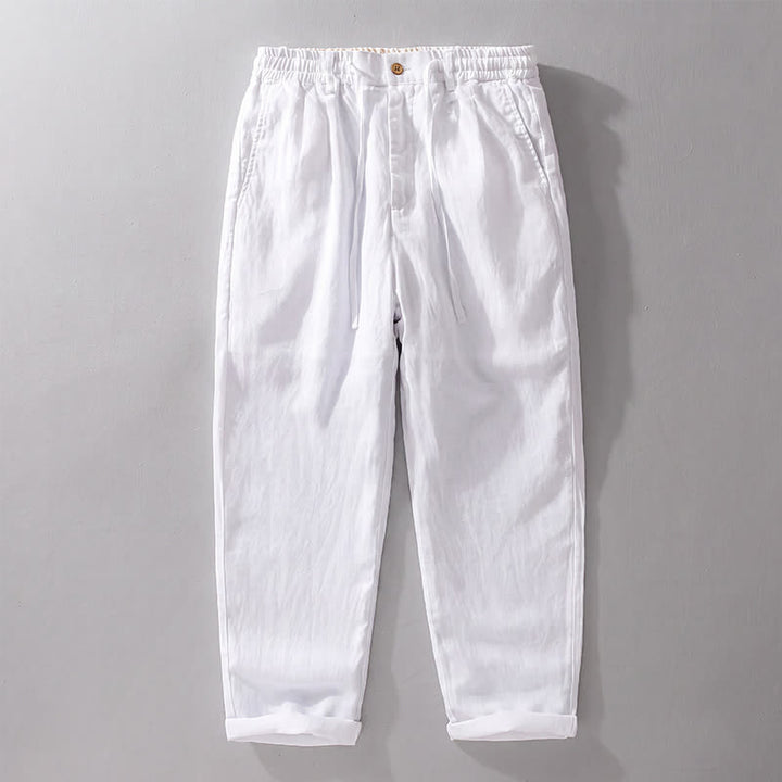 Buddha Stones Pantalones largos de lino liso para hombre, estilo casual de primavera-verano, con cordón ajustable y cremallera, pierna recta y bolsillos. - Blanco - US/UK/AU42, EU52 (3XL) - image 15