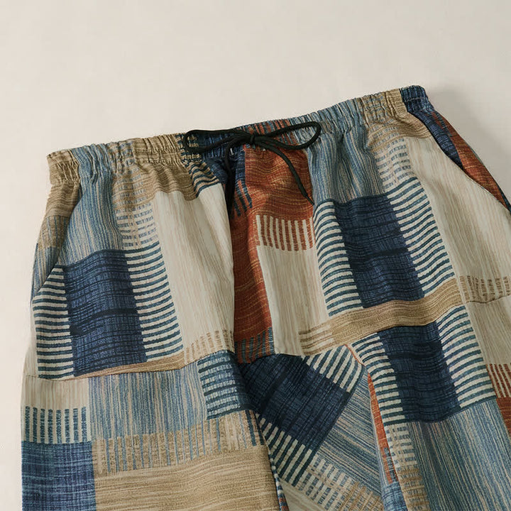 Buddha Stones Pantalones largos geométricos estilo boho casual de primavera/verano con cordón ajustable para hombre, estilo harem con bolsillo. - image 2