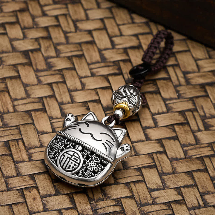 Buddha Stones Llaveros trenzados de cobre grabados con el personaje Fu y el gato de la suerte. - image 4